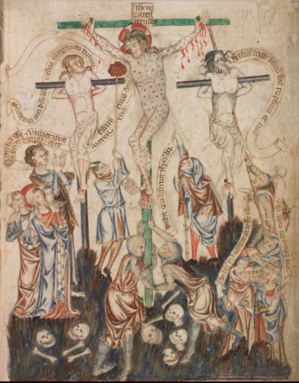 Crucifixion in the Holkham Bible Picture Book, folio 32r.png